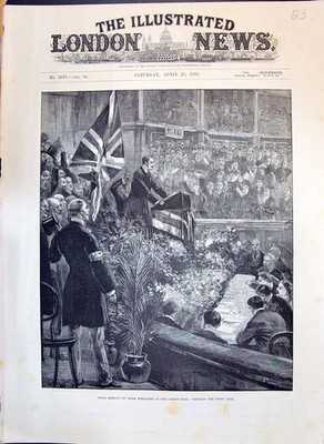 Altes großes Treffen von 1893 irische Delegierte Albert Hall Szene jubelnd Uni viktorianisch