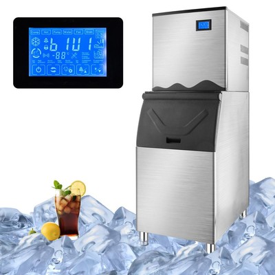 Upgraded Commercial Ice Maker Machine 400LBS/24H Stainless Steel+ 265LBS Storage