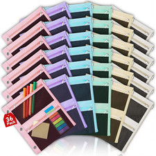 Lanpn 36 Pcs Pencil Pouch for 3 Ring Binder, 3 Pocket Zipper Binder Pouch Bulk,