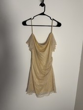 NWT Cider Gold Shimmer Cowl Neck Sheer Y2K Party Slip Dress Women’s L