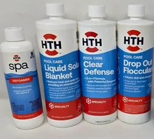 HTH Pool Care Defoamer Liquid Solar Blanket Clear Defense Drop Out Flocculant