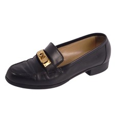HERM S Destin Kelly Loafers Black Leather Size 36.5 Gold Hardware Italy Women's