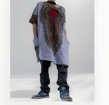 Handmade Dashiki Tunic Shirt African Print Unisex Boho Festival Top XL