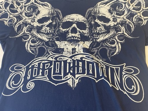 Throwdown by Affliction MMA Graphic T-Shirt Skulls Mens XL Blue - Picture 3 of 9