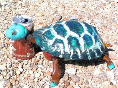 Metal Art Sculpture Turtle, Junk Iron Art, HAND painted Garden Yard art