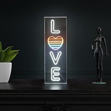 8" W x 24" H White/Rainbow LOVE LED Neon Light, USB Operated Contemporary