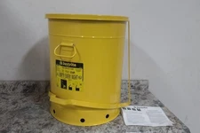 Justrite 09701 21 Gal Capacity Yellow Powder Coated Steel Oily Waste Can