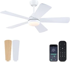 46" White Ceiling Fan with Lights with Remote/App, Ceiling Fan Low Profile for I