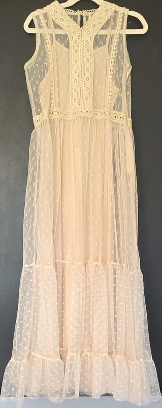 mia JOY Joyfolie Girls Maxi Dress Ivory Polka Dot Lace Sleeveless Long Size 8