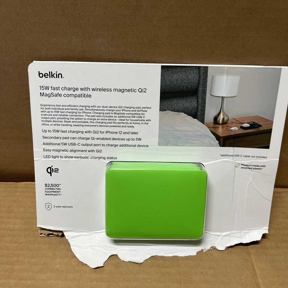 Belkin BoostCharge 2 em 1 almofada de carregamento magnética sem fio com Qi2 15W 5W USB-C - Imagem 3 de 3
