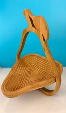 Wood Bamboo Collapsible Multi Tray Trivet Fruit Bowl Basket Pear Shaped MCM 