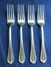 New Mikasa REGENT BEAD Set of 4 Dinner Forks 18/10 Stainless Flatware (8 3/8")