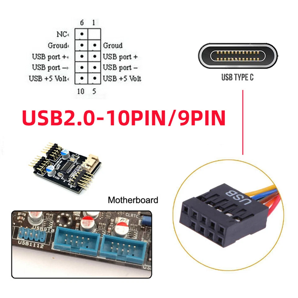 CY Single USB 3.1 Type C Female to USB 2.0 Motherboard 9pin 10pin Header Cable - Image 3 of 4