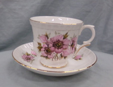 Staffordshire Crown Fine Bone China Pink Floral Made in England Tea Cup  Saucer