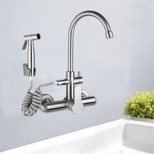 Stainless Steel Commercial Sink Faucet Wall Mount 360°Rotation Kitchen Faucet US