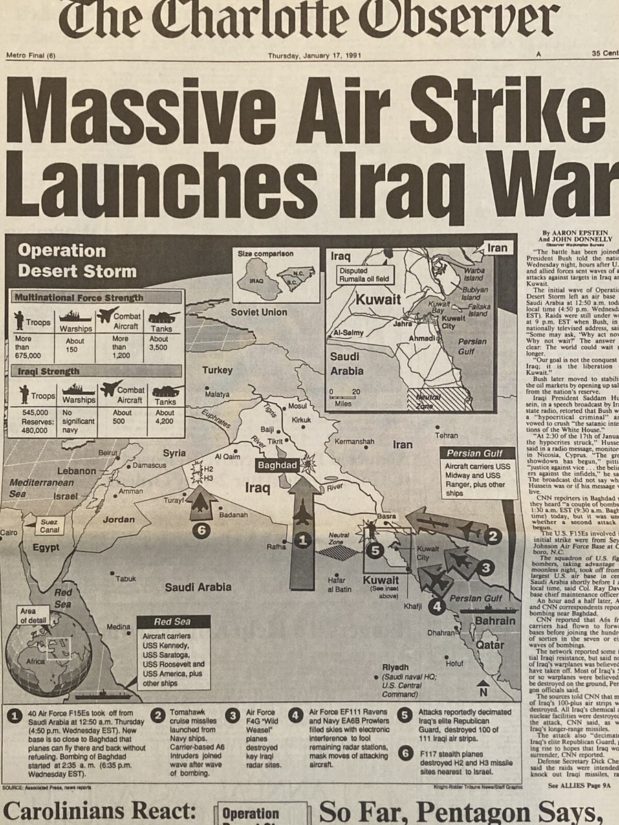 Gulf War Operation Desert Storm Begins Full Newspaper w