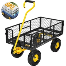 880lbs Garden Carts Heavy-Duty Yard Mesh Wagon Cart Steel Lawn Utility Cart