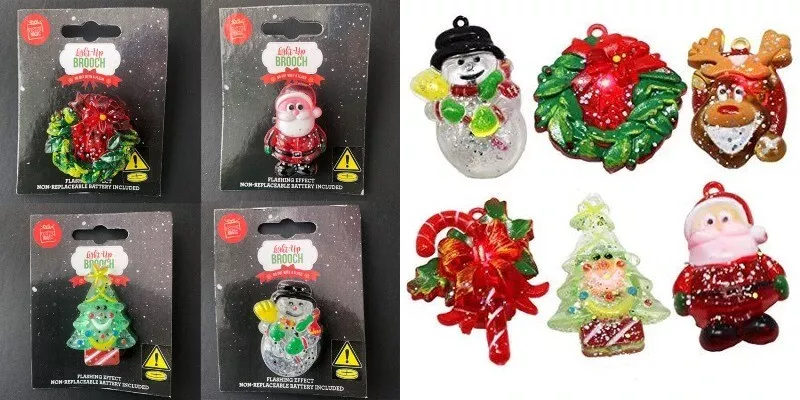 Flashing Christmas Brooch Novelty Xmas brooches Badges Festive CHRISTMAS FUN