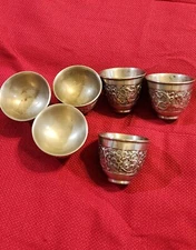 Vintage Kiddush Cup Floral Cine Leaf Etch Design 3 GRMS Silver Set Of 6 