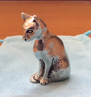 Kleine Statue sitzende Katze Qualität Silber Zinn (B)