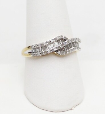 Vintage 10k Yellow Gold KPJ Diamond Baguette Round Bypass Cocktail Ring 2.99gram