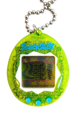 Tamagotchi Electronic Game Bandai 2017 Green Glitter Keychain RARE