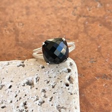Genuine Faceted Black Onyx Sterling Silver Square Cut Gemstone Ring NEW 7