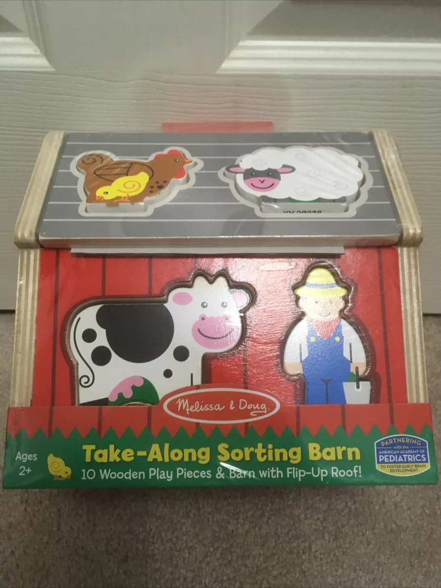 Melissa Doug Take Along Sorting Barn 10 Wooden Play Pieces