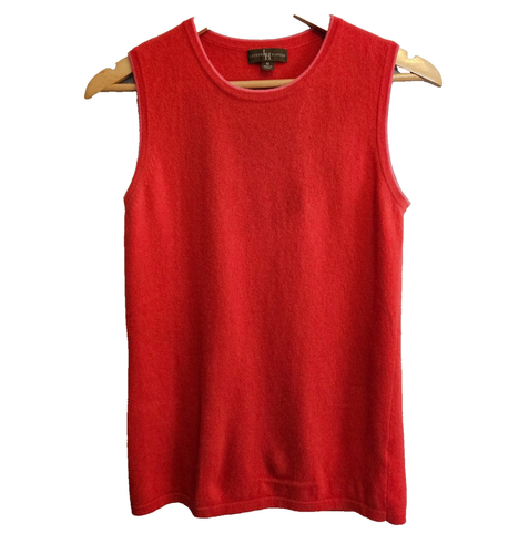 LAUREN HANSEN 100% Cashmere Sweater M Coral Orange Pink Trim Sleeveless Shell