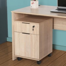 Cassettiera Cassetto con Chiave Ruote Rovere Legno per Ufficio Scrivania Tavolo