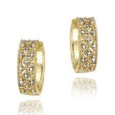 Gold over Silver Diamond Accent Pave Hoop Earrings