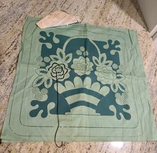 Vtg Bucilla Crewel Embroidery 16" Pillow Green Started Floral Basket