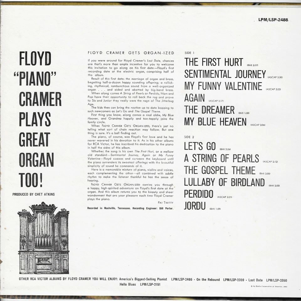 FLOYD CRAMER gets organ-ized U.S. RCA LP LSP-2488_ 1962 MINT - Image 3 of 4