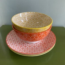 4-pc VANCASSO Natsuki Salad/Dessert Plates and Soup/Cereal Bowls EUC