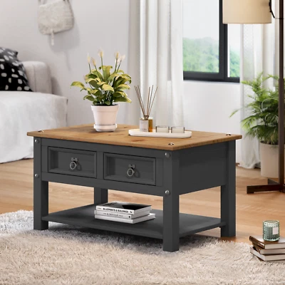 Corona Coffee Table Charcoal 2 Drawers Solid Pine Living Room Mercers Furniture®