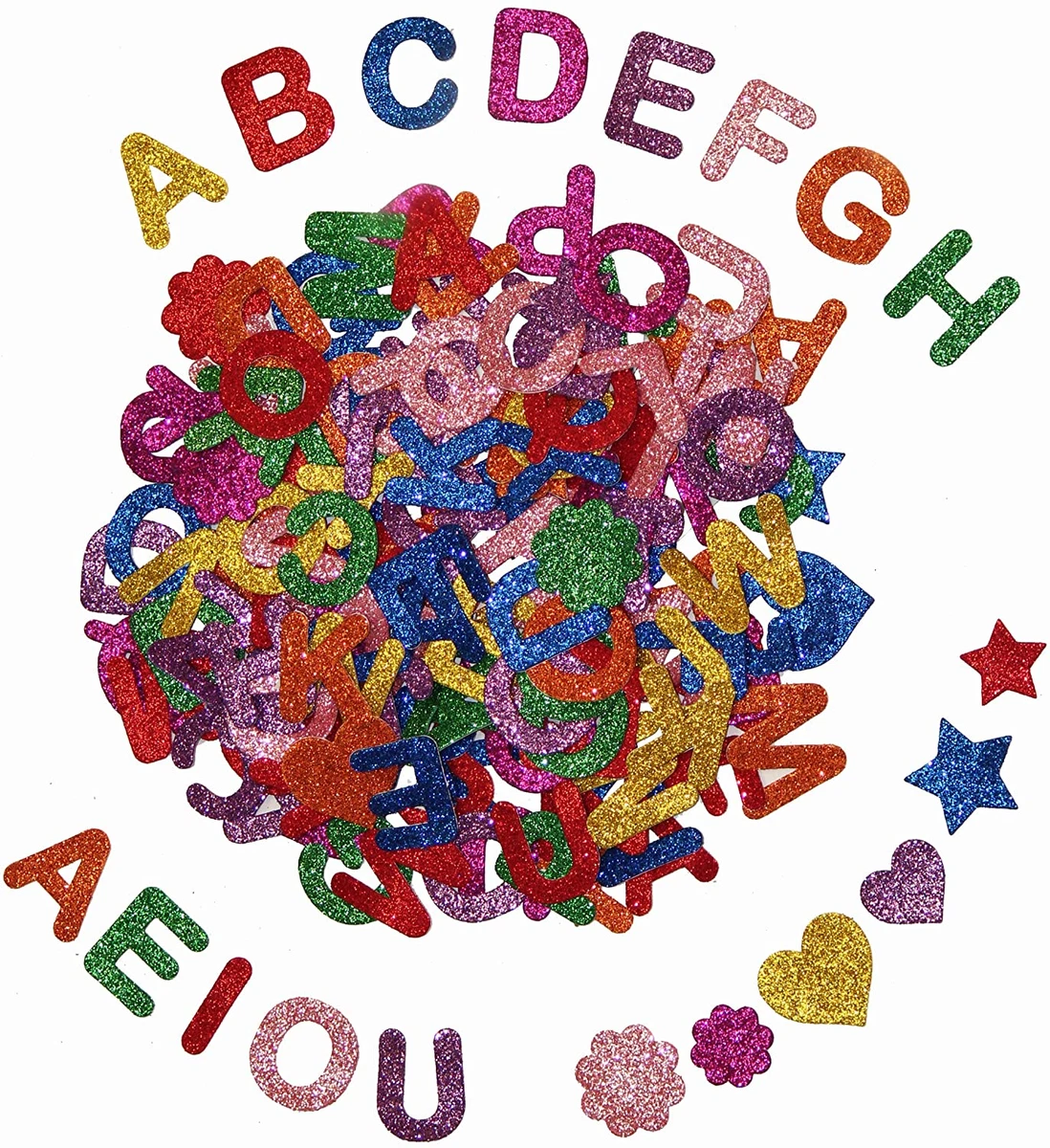 8 Sets] Letters and Shapes Foam Glitter Alphabet Stickers (Pack of