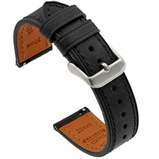 Italian Leather Watch Band - Full-Grain Leather - Black - 18, 20 or 22mm
