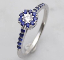 1.60Ct Round Cut Simulated Sapphire Halo Women Ring 14K White Gold Plated