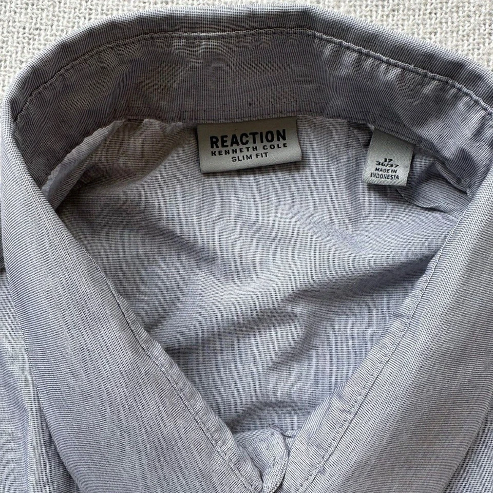 Camisa gris ajustada Kenneth Cole Reaction manga larga abotonada talla 17 36/37 Foto 4 de 4