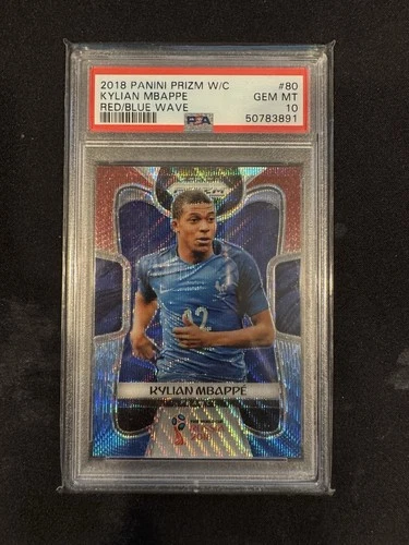 2018 Panini Prizm World Cup KYLIAN MBAPPE Red Blue Wave Prizm ROOKIE #80 PSA 10!