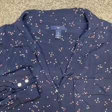Gap casual long sleeve button-down blouse shirt polkadots large hi low navy