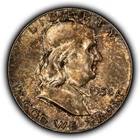 1954 50c Franklin Silver Half Dollar - Luster - Original Pattern Toning - H3817