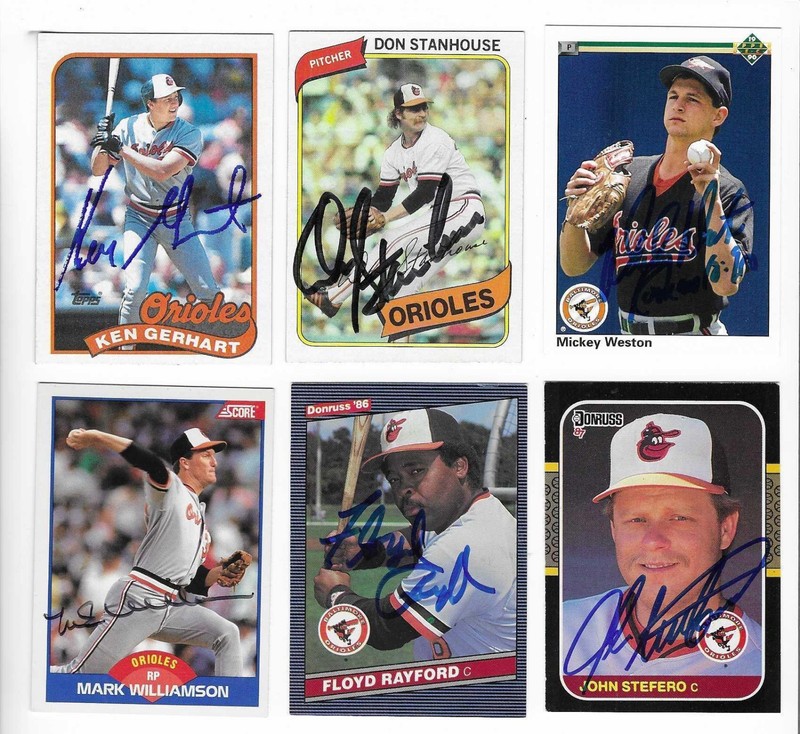 BALTIMORE ORIOLES 6 DIFFERENT SIGNED AUTOGRAPH BASEBALL CARD LOT
