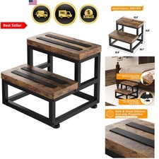 Wooden Step Stool for Adults Kids Heavy Duty Non Slip 2 Step Bedside Step