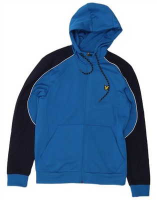 Lyle & Scott Mens Zip Hoodie Sweater Medium Blue Colourblock Polyester CA28