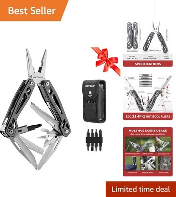 Titanium Grey 21-in-1 Multitool with Pliers & Screwdriver Bits for Outdoor Use