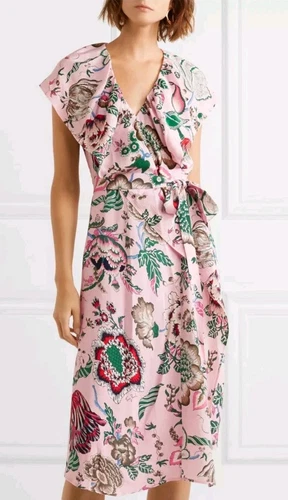 NUOVO abito Tory Burch ADELIA con volant floreale rosa HAPPY TIMES 00