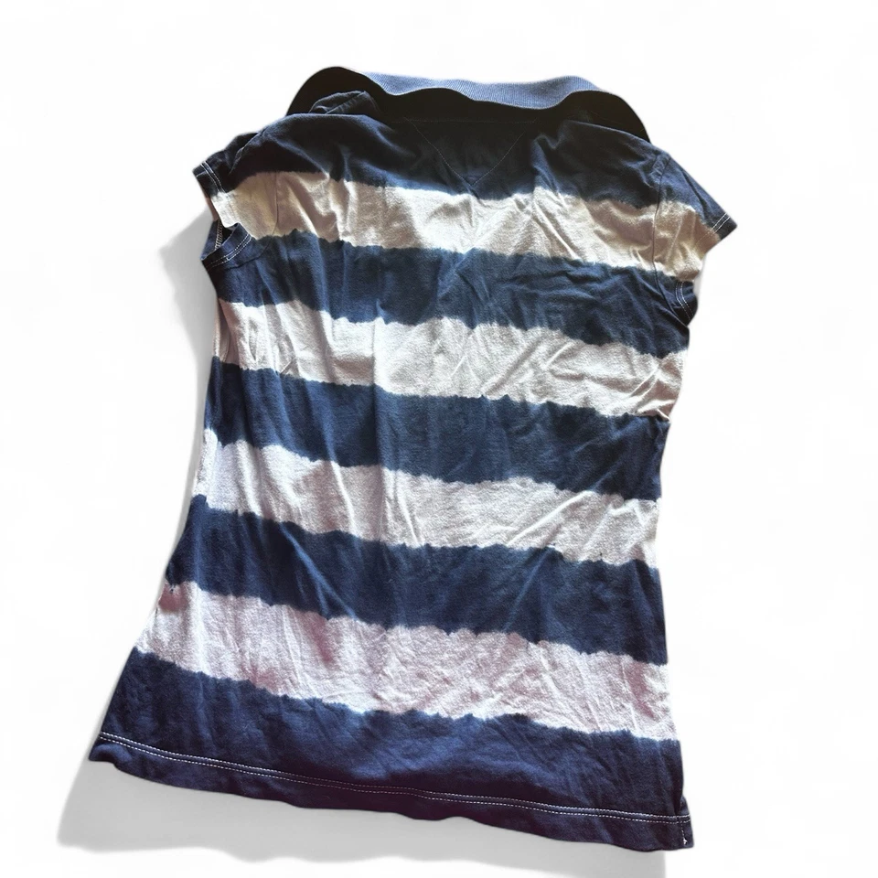 Tommy Hilfiger Women’s Size XS Polo Shirt Dark Blue White Tie Dye Collar Buttons - image 2 of 4