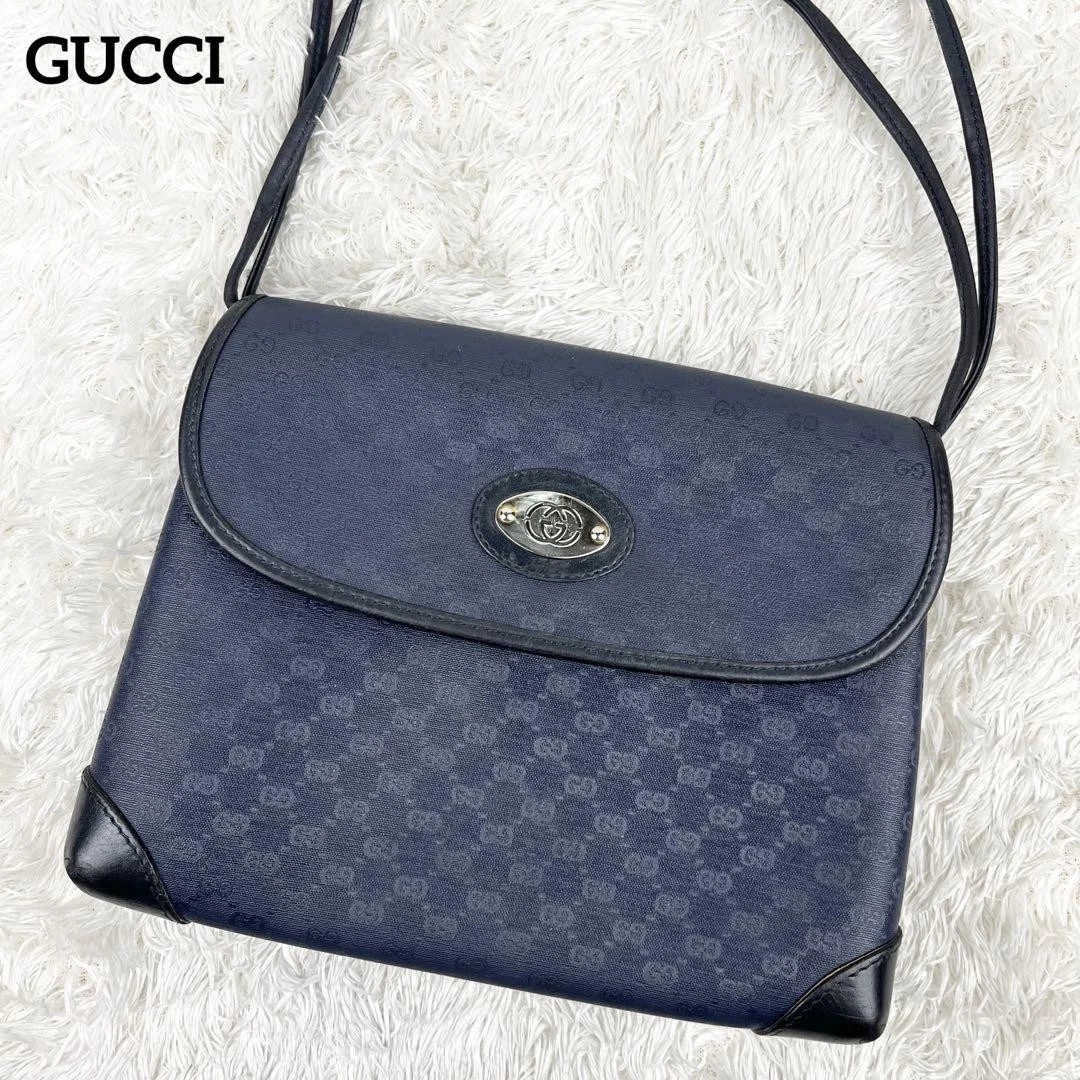 Ancien sac à bandoulière Gucci Micro GG logo métal bleu marine #PGELF5