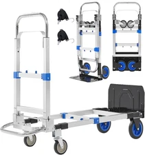 Upgraded 3 in 1 Aluminum Folding Hand Truck, 600lbs Capacity, Heavy Blue-1 